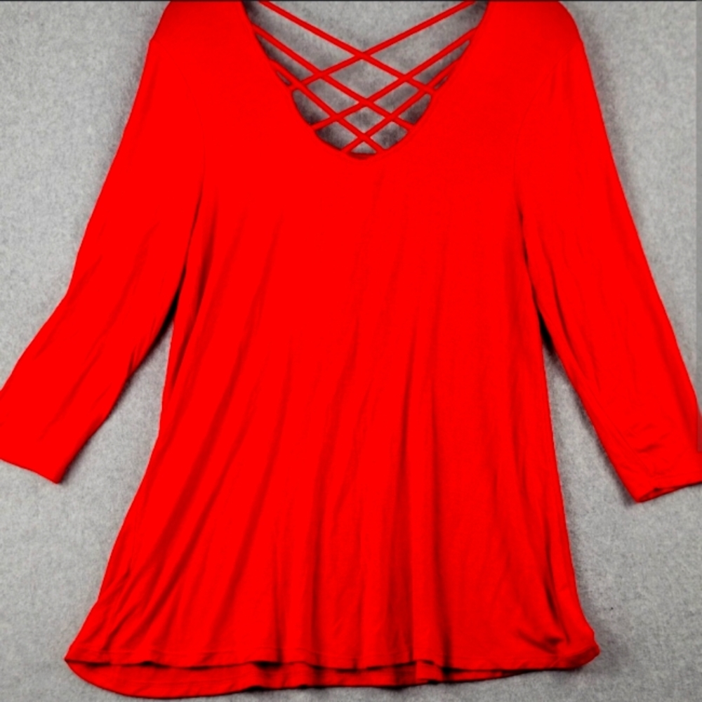 **EUC! BEAUTIFUL Criss Cross RED Tunic TOP - Ballet Sleeves - Juniors XL - Picture 1 of 6